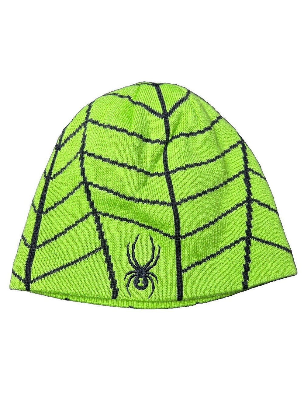 Spyder Mens Green Spiderweb Knit Beanie Hat Fleece Lined Osfm